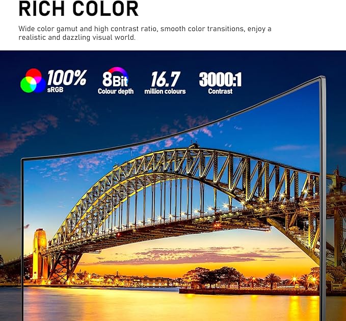Gawfolk 32 Inch 4K UHD Curved 1500R Computer Monitor, Ultra-Clear (3840×2160p) Screen, 100% sRGB, 178° Viewing Angle, DisplayPort, HDMI, Compatible with Wall Mounting 100 * 100MM - Black