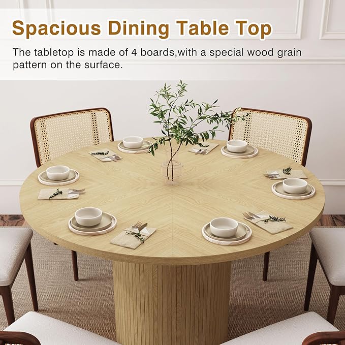 weselon Round Dining Table for 4, Modern Farmhouse Kitchen Table, 47 Inch Small Circle Dining Tables with Wood Strip Base for Kitchen Living Room (Natural)