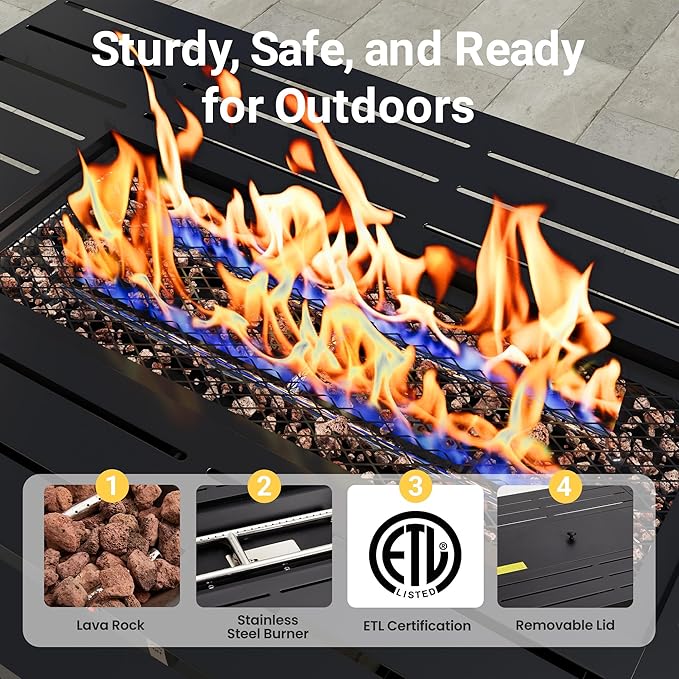 Wisteria Lane 43" Propane Fire Pit Table, 50,000 BTU Gas Fire Pit for Outside, Outdoor Fire Pit with CSA Certification, Rattan-Like Wicker Look for Patio Deck Garden Backyard Balcony