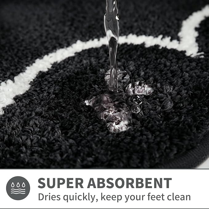 Scalloped Black Bathroom Rugs Mat,Shaggy Soft Non Slip Absorbent Quick Dry Bath Mats for Shower Room,Plush Microfiber Bath Rug for Bathroom Floor Carpet for Tub Sink Bedroom,20"x32"