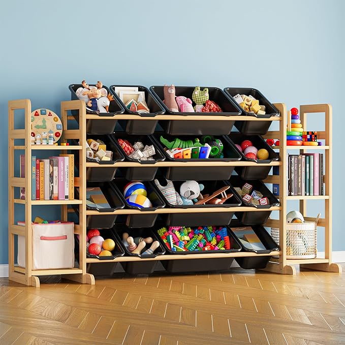 SpaceAid Toy Storage Organizer with 6 Shelves and 16 Bins, Toy Organizers Storage Bookshelf, Kids Bin Shelf Toys Box Bookcase for Bedroom Playroom Organization Room Decor, True Black