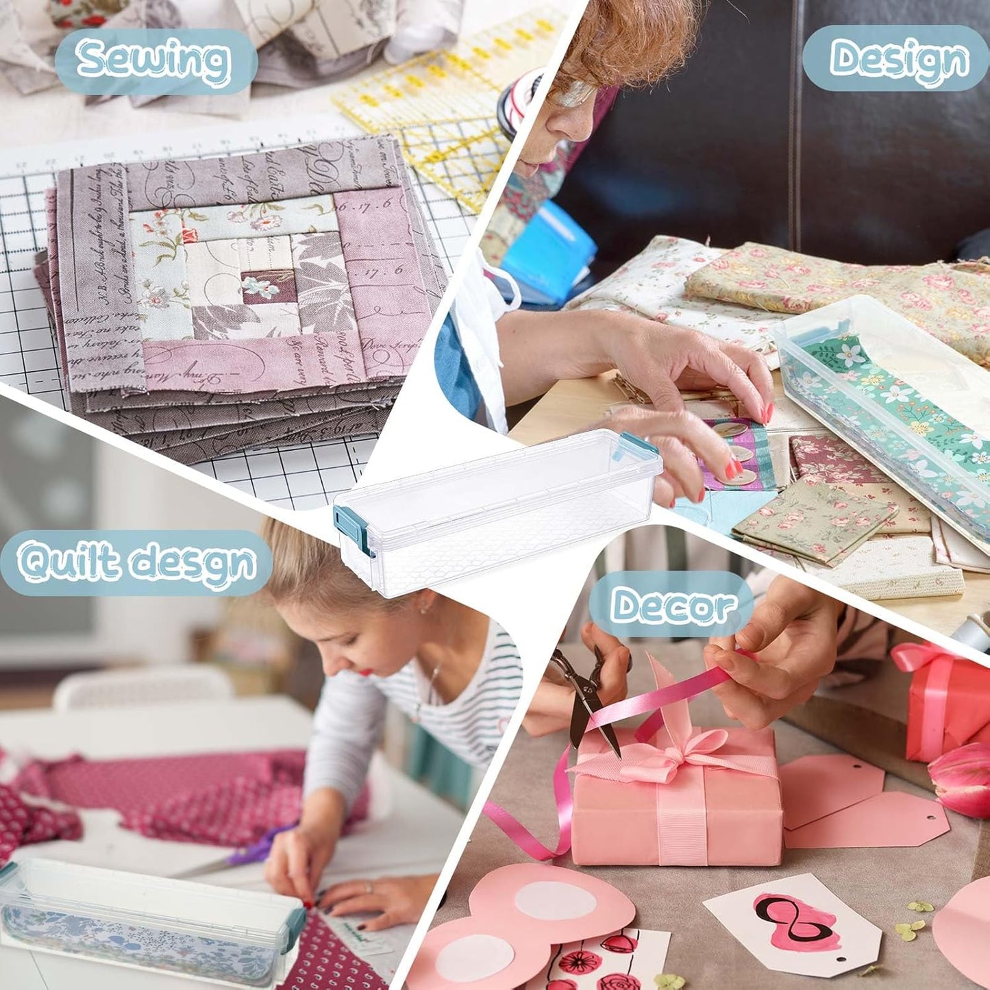 Tioncy Fabric Strip Case - 4 Pcs Jelly Cotton Patchwork Roll Storage Organizer | Blue, 13 x 4 x 3 in