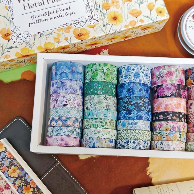 Bomichi Washi Tape, 42 Rolls Aesthetic Colored Decorative Cute Scrapbook Tape for Scrapbooking Supplies Journaling Craft Junk Journal