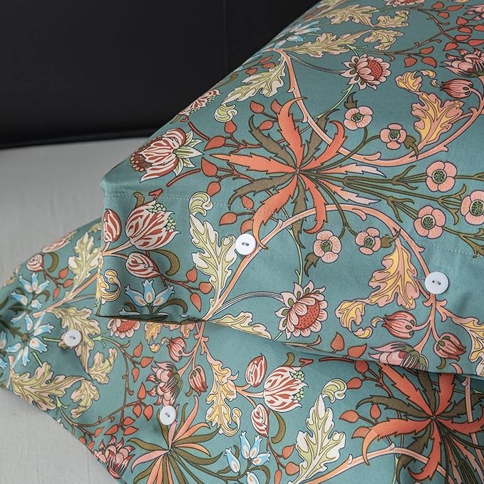 EAVD Vintage Style Botanical Floral Duvet Cover Queen Soft 100% Cotton Garden Floral Bedding Set for children,teens,adults, boys,girls,women&men Boho Floral Comforter Cover with Zipper Closure 4 Ties
