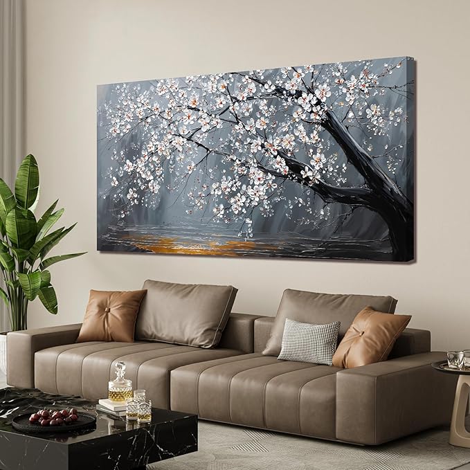 Large Canvas Wall Art Decor Modern Botanical Wall Art Prints Art Work For Flower Wall Decor 29"X 58" Artwork For Walls Black And White Floral Wall Art Pictures For Living Room Bedroom Office Decor