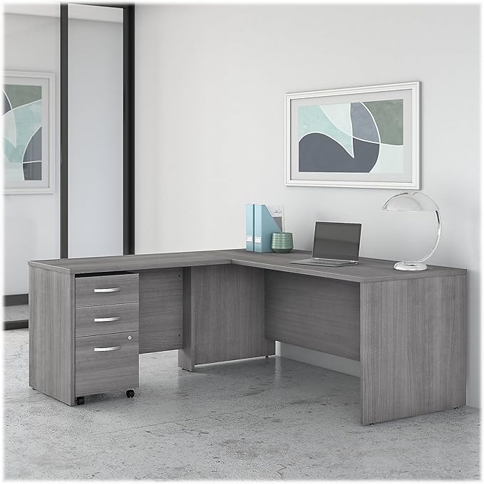 Bush Business Furniture Studio C Collection Desk, Return, Hutch and 3 DWR Mobile Pedestal, Platinum Gray