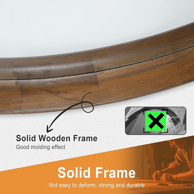 Round Wood Frame Mirror 28 Inch, Brown Wall Circle Mirror for Bathroom, Nursery, and Wall Decor