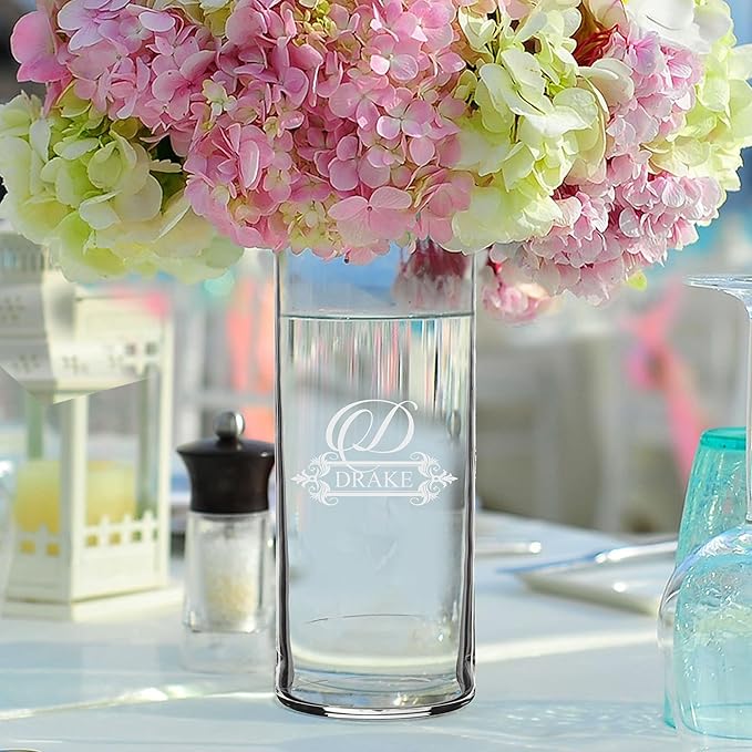My Personal Memories Custom Etched Glass Flower Vase - Personalized with Your Text for Weddings, Valentine's, Mother's Day, Couples, Anniversaries, Birthdays, Gifts (Name and Initial Style)