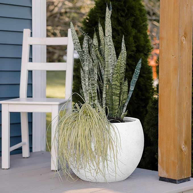 Beuta Large Planters for Outdoor Plants - Set of 3, 8/12/14 Inches Outdoor Planters for Porch - Tall Planter for Outdoor & Indoor Plants | Large Indoor Plant Pot - USA Made - Limewash