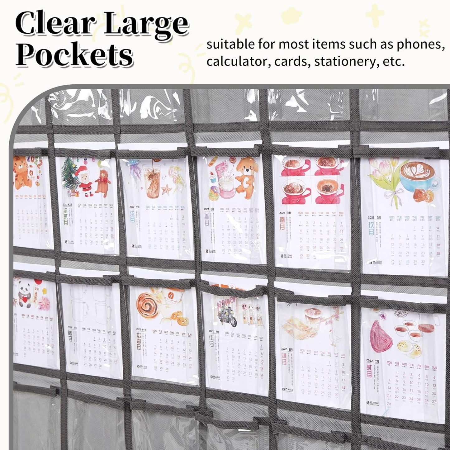 Skiennix Over the Door Organizer - Durable 12-Pocket Cell Phone Storage Bag | Grey Fabric Design