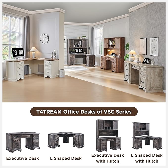 T4TREAM 59" Farmhouse Wood Desk Hutch with Ample Storage, Only Match VSC Series Farmhouse Desk (Dark Rustic Oak)