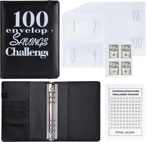 NICOOTH A5 Savings Challenge Book - 100 Envelopes Money Saving Binder for Easy and Fun Saving