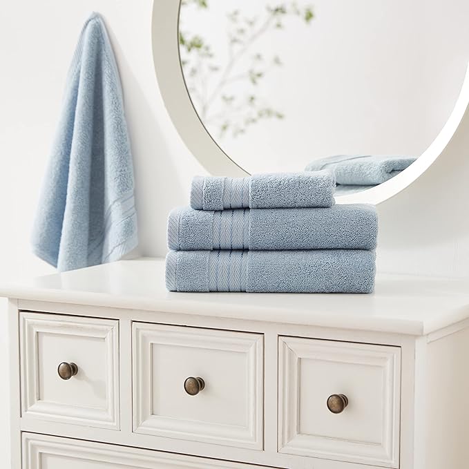 COZYART Light Blue Towel Sets for Bathroom 6Pcs, Turkish Cotton Bath Towel Set Soft Highly Absorbent and Durable 650 GSM Luxury Bathroom Sets with 2 Bath Towels, 2 Hand Towels, 2 Washclothes