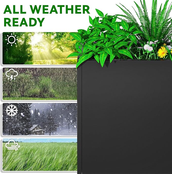 Metal Planter, 36L x 12W x 26H, Heavy Duty Tall Planters for Outdoor Plants, Black Planters with Removable Insert Shelf, Large Planters with Drainage Holes for Porch, Patio and Yard, Black