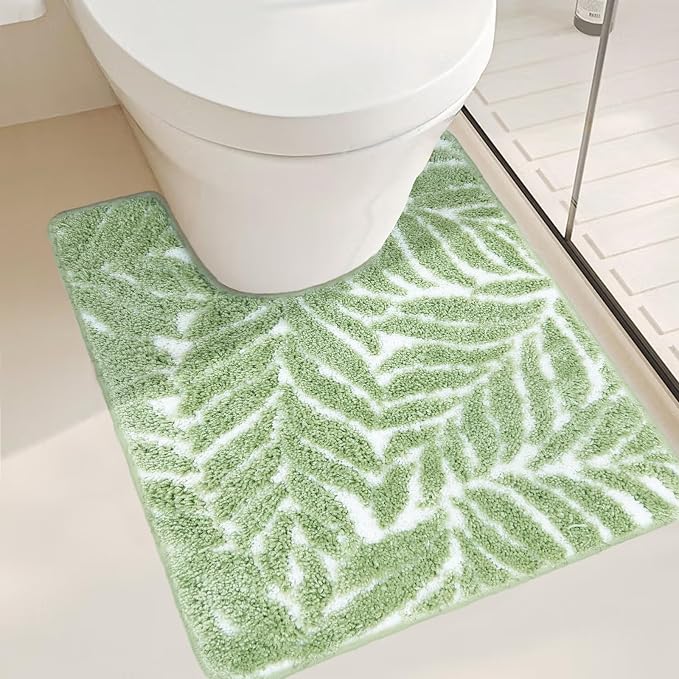 Sage Green Toilet Rug U Shaped Washable Mat for Bathroom Floor 24x20 Non Slip Washable Bathroom Rugs Around Toilet Rug Bath Mat