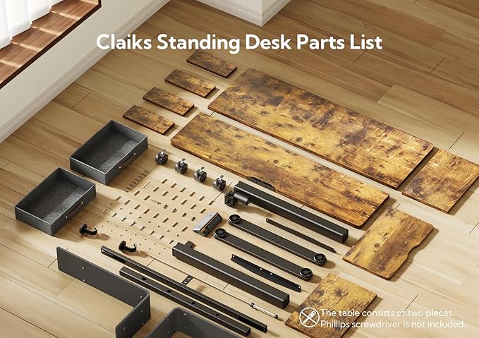 Claiks Standing Desk with Drawers, Adjustable Stand Up Electric Standing Desk Adjustable Height with Storage Shelf and Splice Board, 63 Inch, Rustic Brown