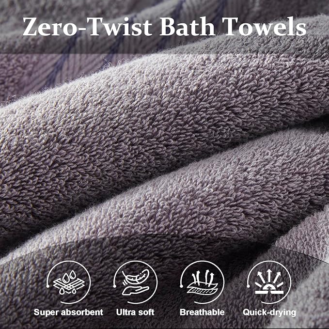COZYART Grey Bath Towel Set 6pcs, Turkish Cotton Bathroom Towel Sets Soft Absorbent and Durable 650 GSM Luxury 6 Pcs with 2 Bath Towels, 2 Hand Towels, 2 Washcloth