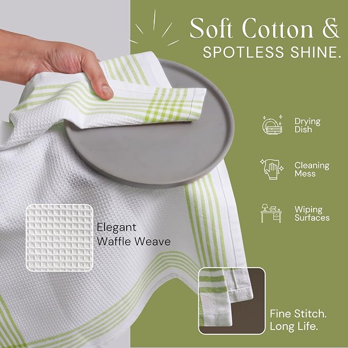 Waffle White & Multi Colors Kitchen Towels 4 Pack, 100% Cotton, 16x26 inches, Quick Dry Dishcloths, Ideal Dish Towel for Drying, Wiping - Lavender, Lemon Green, Beige, Light Grey