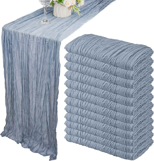 12 Pack 13Ft Cheesecloth Boho Gauze Table Runner - 35x157 Inch Rustic Cheese Cloth Long Table Runner - Dusty Blue