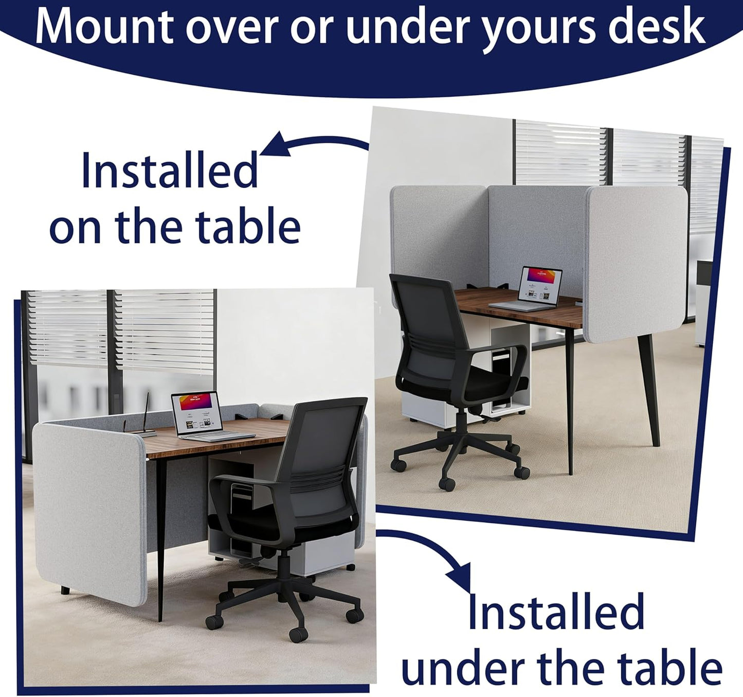 Skiennix Desk Privacy Panel - 24 x 24 Inch Sound Absorbing Divider | Gray Acoustic Back Partition