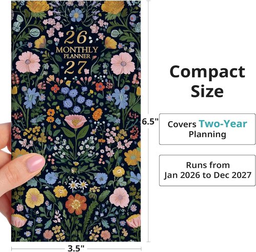 Garden of Whimsy Pocket Calendar 2026-2027 | Two-Year Monthly Planner (6.5" x 3.5") for Purse