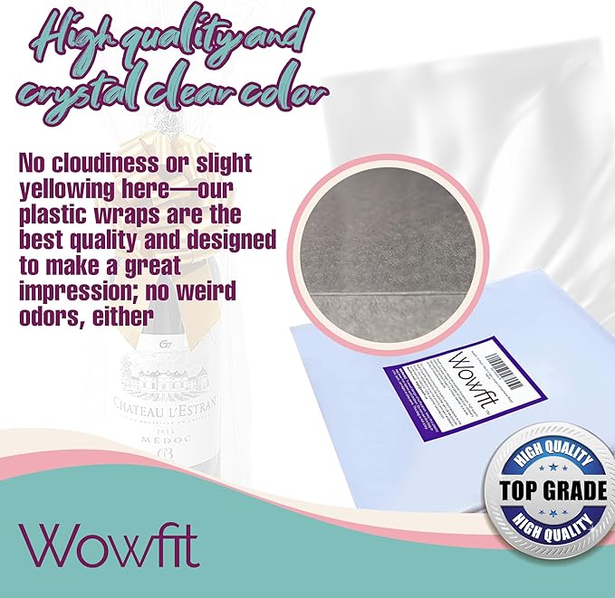 Wowfit Cello Bags,10 CT 9x20 inches Clear Cellophane Bags Perfect for Gift, Presents, Wine Bottles, Bridal/Baby Showers and More (Flat, No Gusset, Ribbon NOT included)