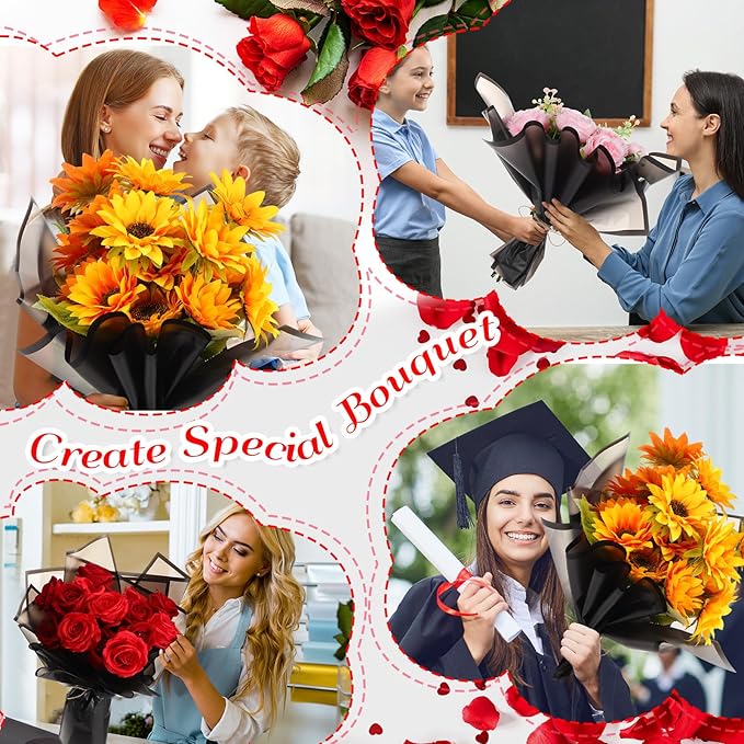 Ctosree 240 Sheets Flower Wrapping Paper, 22.8 x 22.8 Inch Waterproof Florist Floral Korean Flower Bouquet Wrapping Paper for Wedding Birthday DIY Gift Packaging Bouquet(Black)
