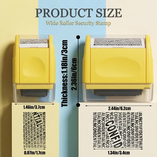 Nezyo Identity Protection Roller Stamp - 2 Pack Privacy Blocker with 4 Refill Inks | Yellow
