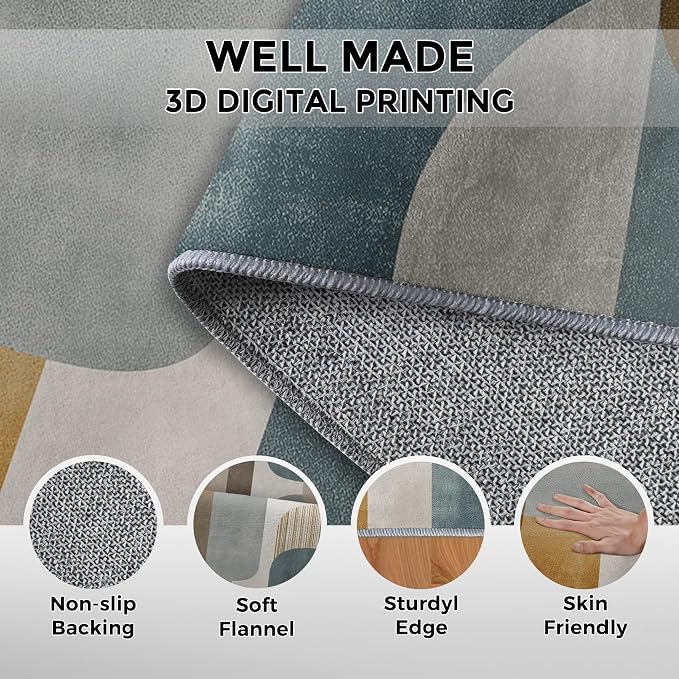 5x6 Mid Century Geometric Rugs for Bedroom Decor, Washable Mid Century Modern Pattern Area Rug, Living Room Home Decoration, Non Slip Soft Thin, Modern Abstract Decor Carpet PF-P 117