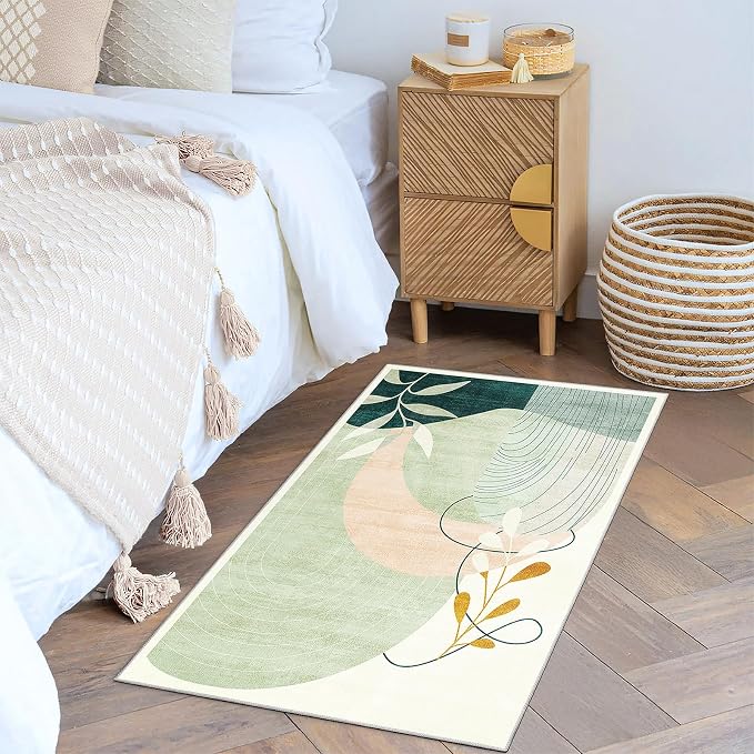 MUJOO 2x3 Washable Rug Small Area Rugs for Entryway Kitchen Bedroom,Boho Non Slip Throw Carpet for Bathroom Entrance Door Mat Mid Century Modern Abstract Botanical Geometric Accent Green