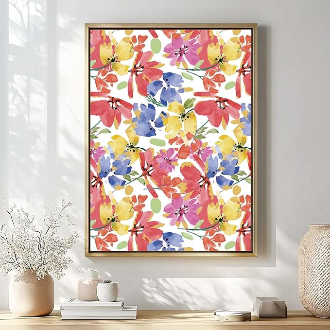 BIOBROWN Reversible Floral Wrapping Paper Roll - 17 Inches X 33 Feet (47 sq. ft. ttl.) Watercolor Abstract Poppy Design Flower Gift Wrap for Wedding, Bridal Shower, Mother's Day,Engagement