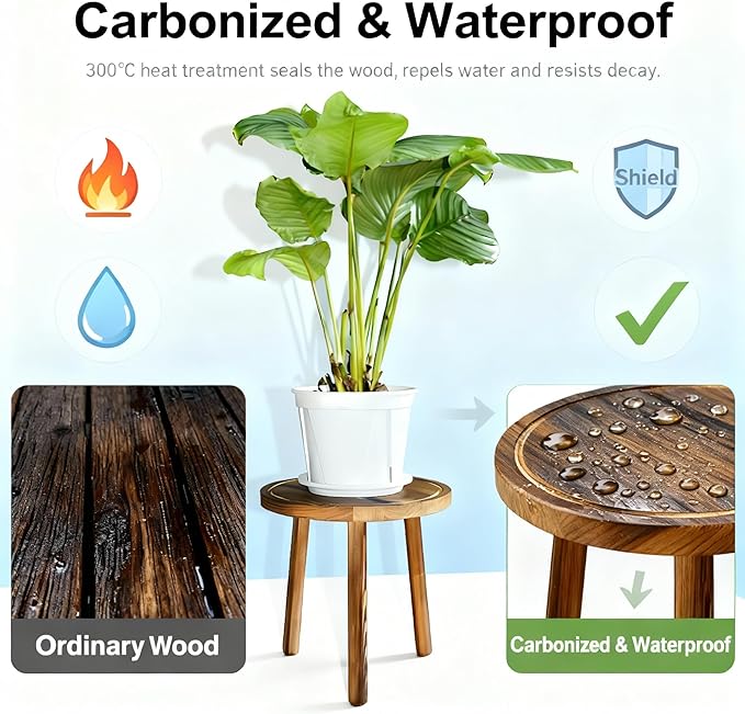 3 PCS Wood Plant Stands Indoor, Three Sizes of Plant Stands Suitable for 6-15 Inch Pots, Single Plant Holder and Wood Stool, Mid-century Modern Plant Pot Stand, Tall and Short Flower Pot Stand