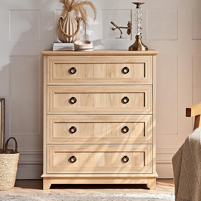 Farmhouse 4 Drawer Dresser for Bedroom Set of 2, 35" Tall Small Dressers & Chest of Drawers, Rustic Wood Dresser with Metal Handle, Storage Organizer Closet for Living Room, Hallway, Entryway