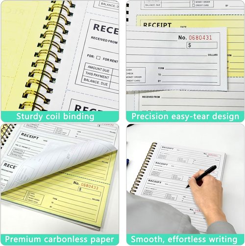 Ougesi Receipt Book - Carbonless Money & Rent Receipts | 200 Sets, 2-Part, 7.5" x 11" Size