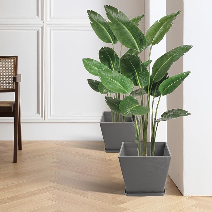 Kozyard 4Packs Taper Planter Indoor Outdoor Plant Pots with Tray Collecting Water for Porch, Patio, Backyard Planters Modern Décor for Tall Plants, Flowers