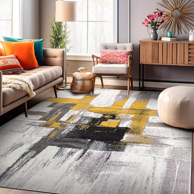 Rugshop Gold Modern Abstract Extra-Large Area Rug — Non-Shedding for Living Room, Dining Room and Office 12' x 15'