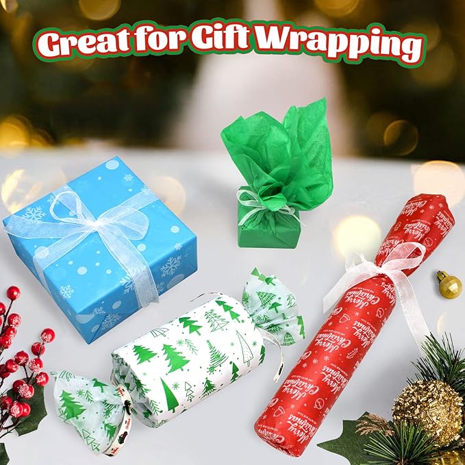 Hifunwu 160 Sheets Christmas Tissue Paper for Gift Wrapping Bags, Christmas Holiday Tissue Paper Bulk for Gift Bags Wrapping