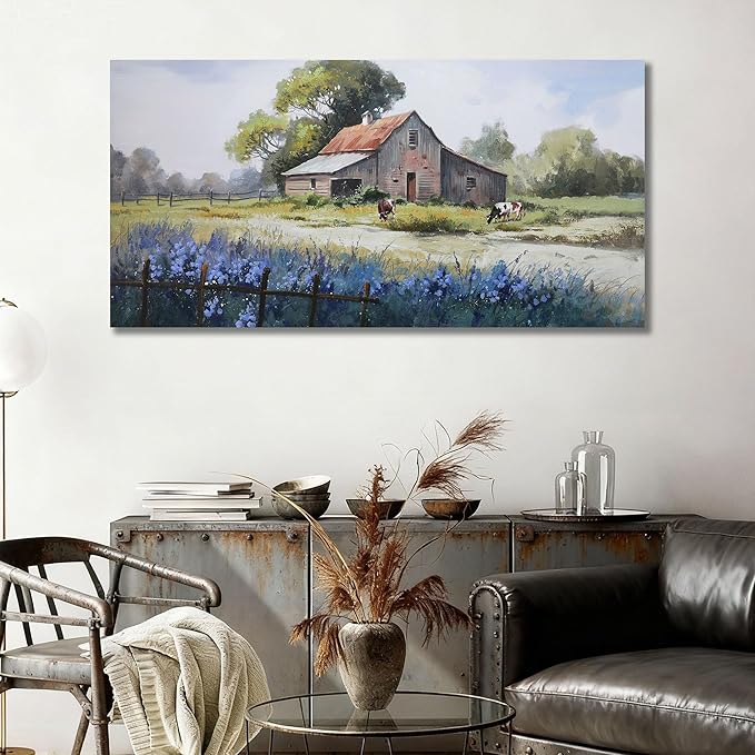Ardemy Farmhouse Canvas Wall Art for Living Room Rustic Barn Farm Cow Pictures Paintings Wall Decor Vintage Country Artwork Bedroom Bathroom Dining Room Office Decoration, 40"x20"