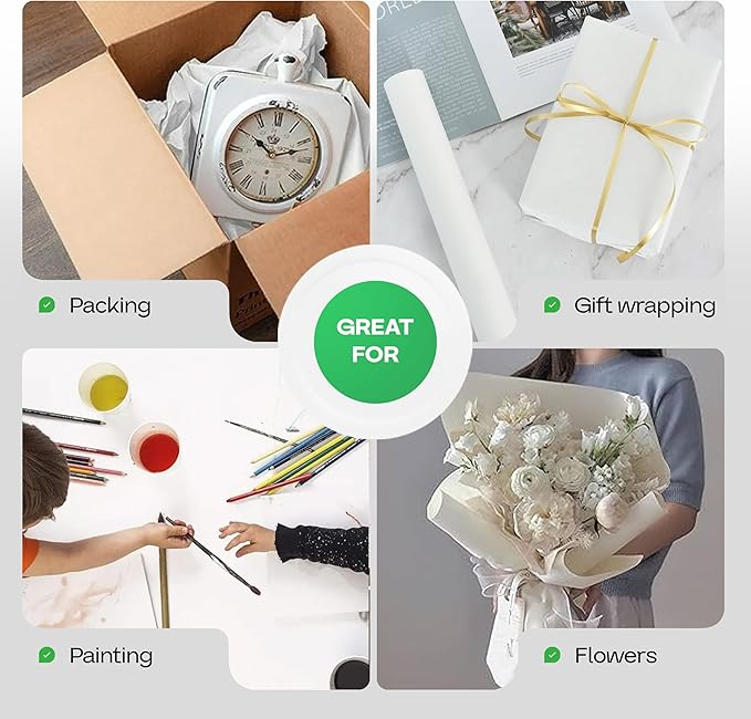 IDL Packaging White Paper Roll 36" x 1200" (100 feet) - USA-Made Quality White Kraft Paper 50lb Thickness for Packing, Moving, Shipping & Crafts/Arts - 100% Recyclable Natural Wrap Material