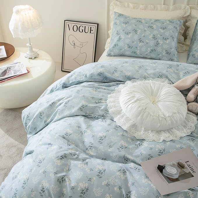 Queen Floral Comforter Set 3 Pieces Soft Bedding Comforter Set Garden Style Blue Floral Botanical Flower Comforter Set for All Seasons 1 Comforter and 2 Pillowcases