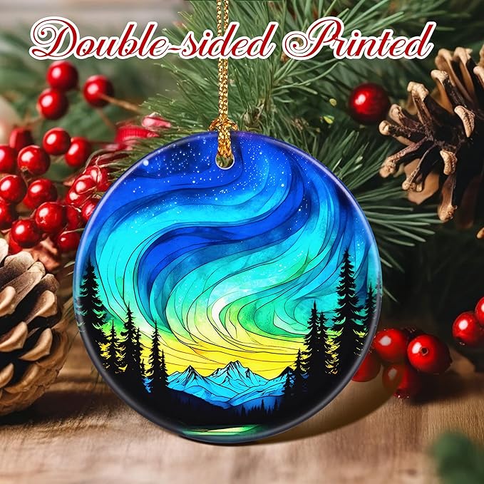 Christmas Ornaments, 2.8 Inch Ceramic Hanging Ornament, Christmas Tree Ornaments, Xmas Decorations, Holiday Decorations, Holiday Party Gifts, and Xmas Gift Ideas - Northern Lights