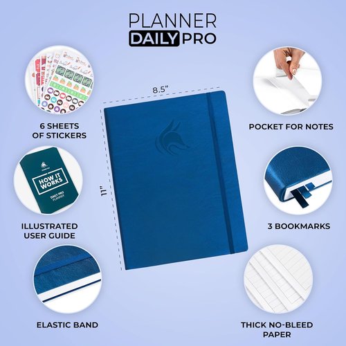 Clever Fox Planner Daily PRO - A4 Size Daily Life Planner & Gratitude Journal - Mystic Blue - Boost Productivity & Time Management