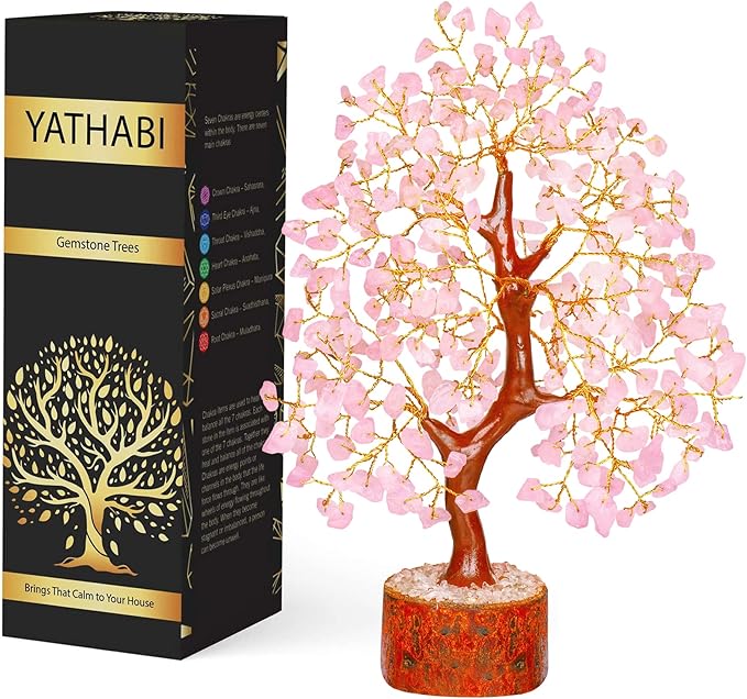 Rose Quartz Feng Shui Crystal Tree - Pink Spiritual Decor - Gemstone Bonsai Tree - Positive Energy Pink Desk Accessory