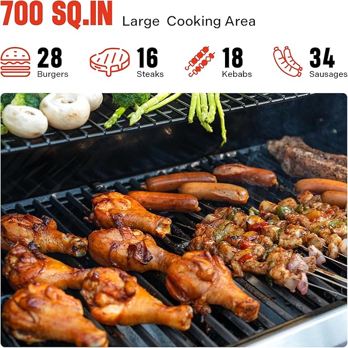 Monument Grills Larger 4-Burner Propane Gas Grills Stainless Steel Cabinet Style with Infrared Side Sear & Side Burners Knob Controls Built-In Thermometer with Stainless Steel Rotisserie Kit(2 Items)