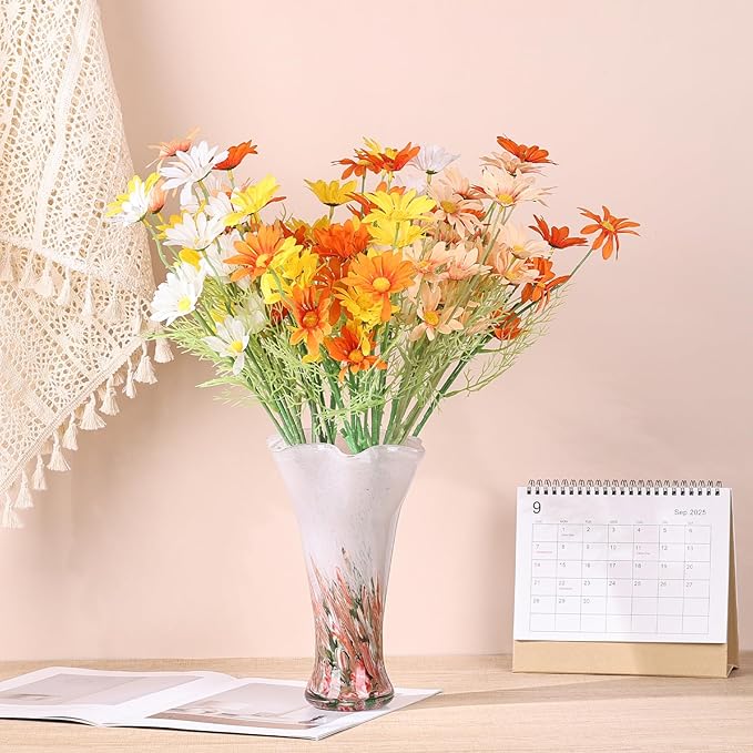 9.0" H Pink Glass Vases for Flowers, Hand Blow Glass Vase Pink Home Decor, Wide Mouth Red Flower Vase Centerpieces, for Bookshelf,Dinner Table,Indoor Office Desktop,Meeting Room,Bathroom,Countertop