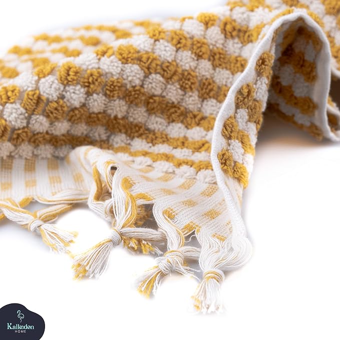 Organic Turkish Cotton Hand Towels for Bathroom | Oversized - 17 x 35 Inches | Large Soft Plush Fluffy Highly Absorbent Towels for Kitchen, Hand and Face (Mustard, Hand Towel)