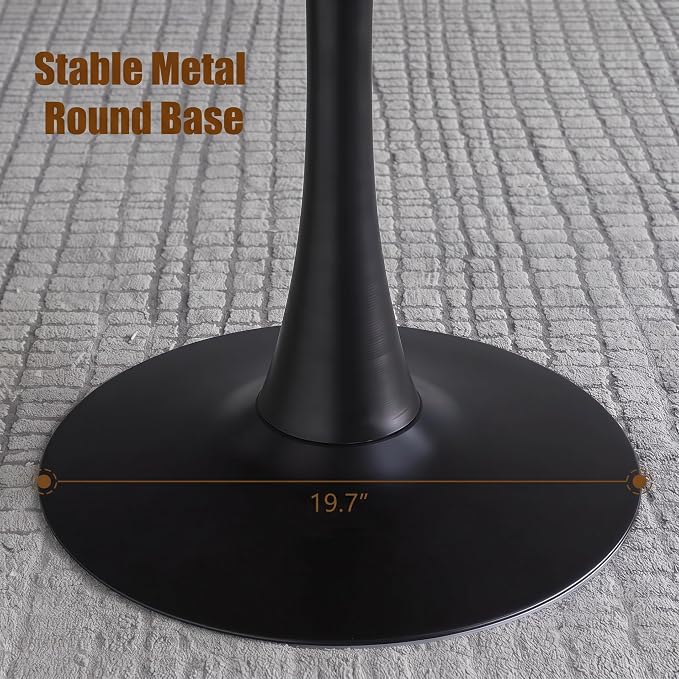 31.5" Round Dining Table, Modern Tulip Table with Natural Wood Grain MDF Top & Black Steel Pedestal Base, Mid Century Kitchen Table for Small Spaces, Apartment, Breakfast Nook, Office