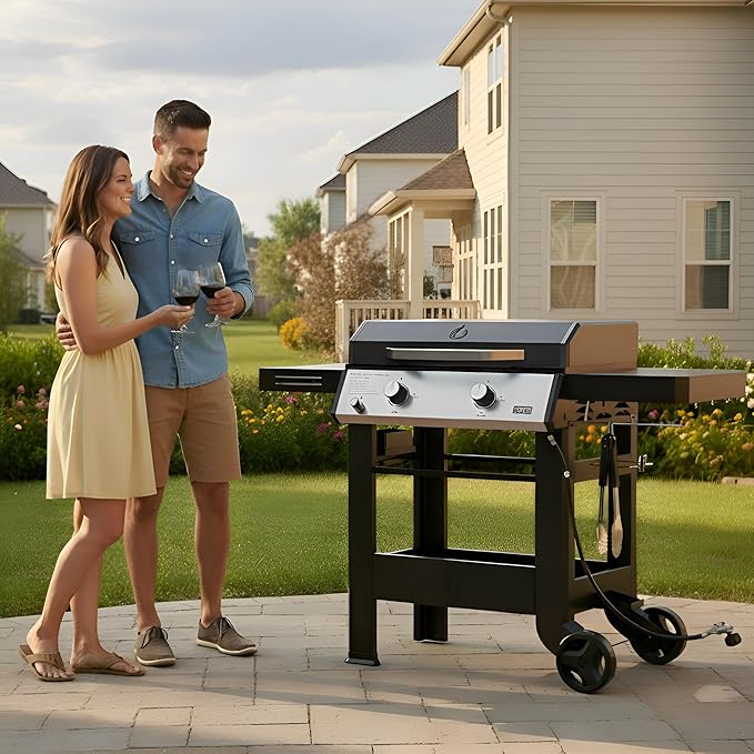 ONLYFIRE GRILLS Heavy Duty Propane Gas Griddle with Grill Cover, Premium 2-Burner Flat Top Gas Griddle with 518 sq.in Cooking Area, Foldable Side Tables, for Outdoor Patio Backyard BBQ Party, GS351