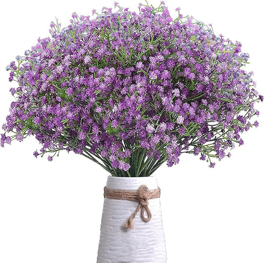 JIFTOK Babys Breath Artificial Flowers, 24 Pc Fake Flowers Gypsophila Bouquet Fall Flowers Artificial for Decoration, Real Touch Silk Flower for Wedding Christmas DIY Party Home Garden Office (Purple)