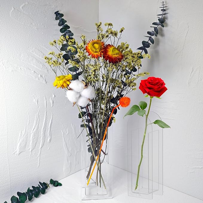 Acrylic Vase Creative Gifts Minimalist Design Wedding Centerpiece Home Office Decor Elegant Floral Display Stand(Not Including Flowers) (Clear, 2PCS)
